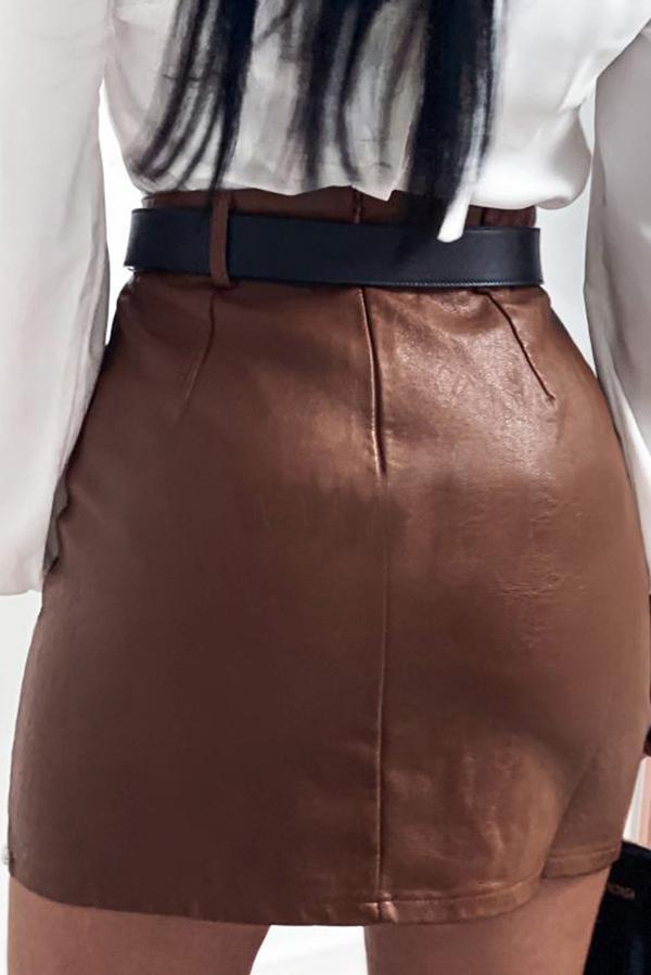 Sexy Faux Leather Beaded Skirt