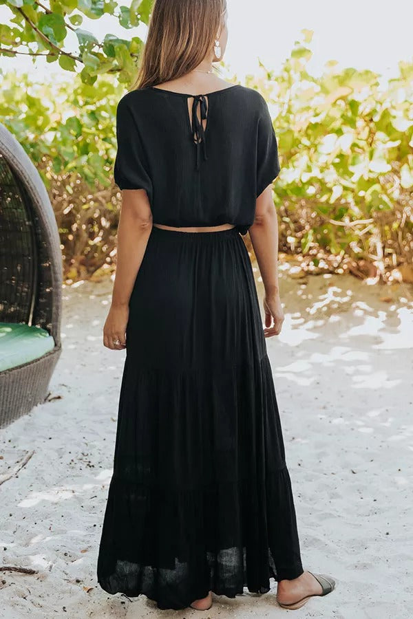 On A Wave Short Sleeve Top Maxi Skirt Set