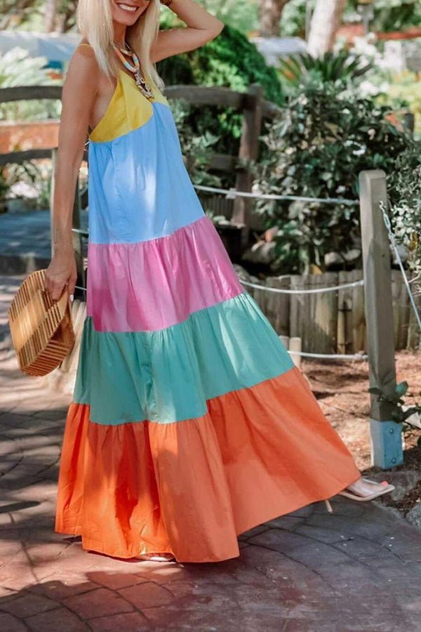 Summer Sling Rainbow Paneled Beach Long Dress