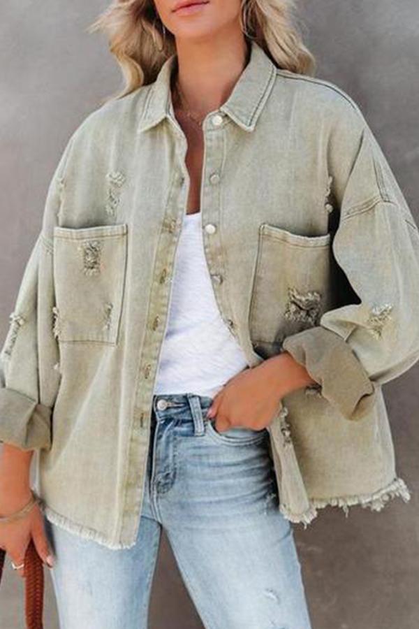 High-Low Ripped Frayed Denim Jacket