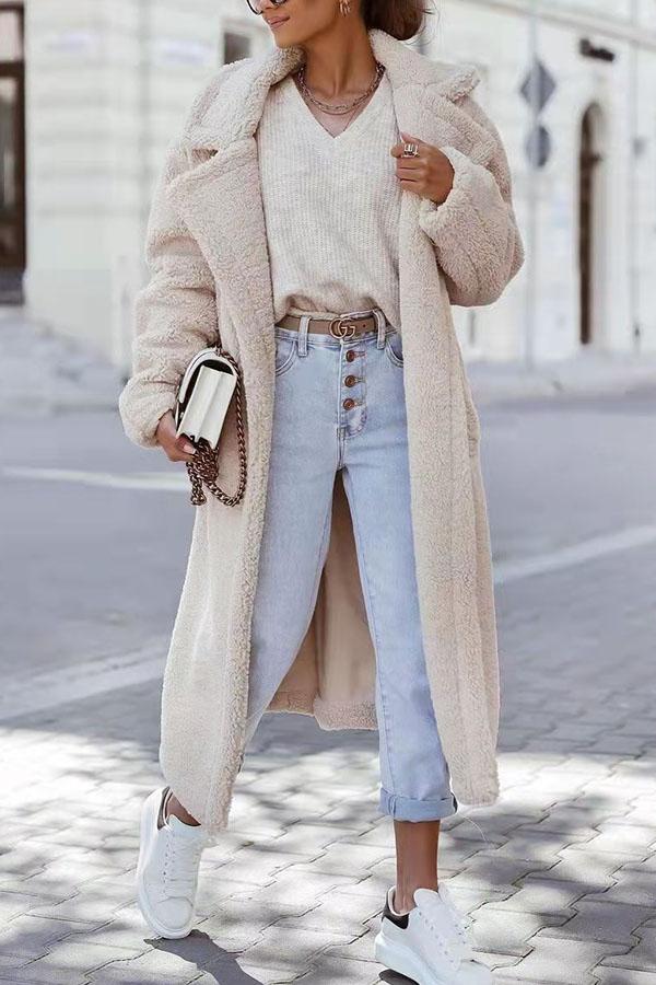 Solid Color Button Up Teddy Coat