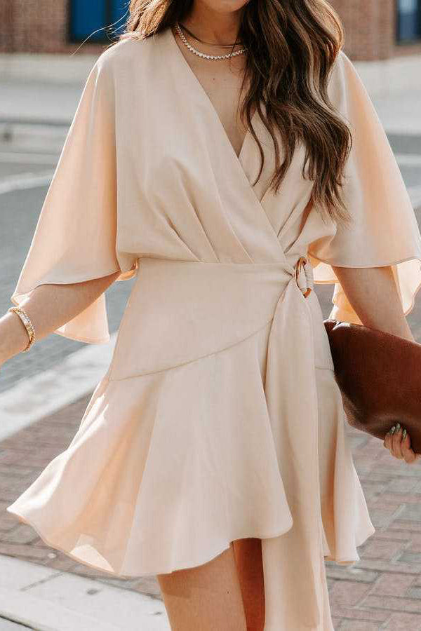 V-neck Ruffle Irregular Lace-up Dress