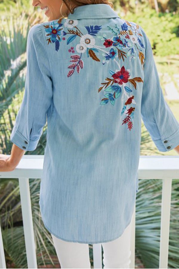 Denim Embroidered Shirt Jacket