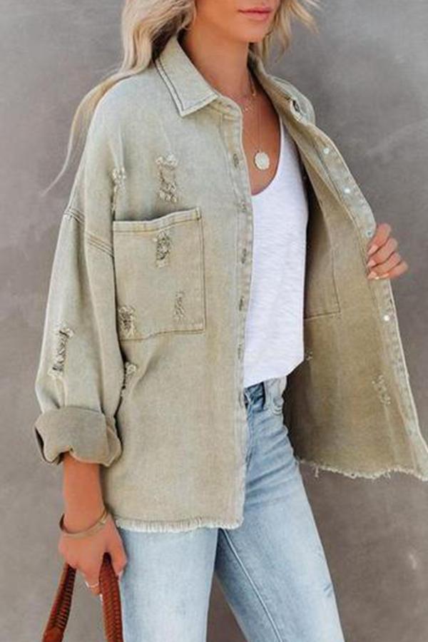 High-Low Ripped Frayed Denim Jacket