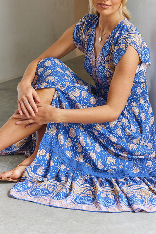 Blue Camellia Print Tunic Dress