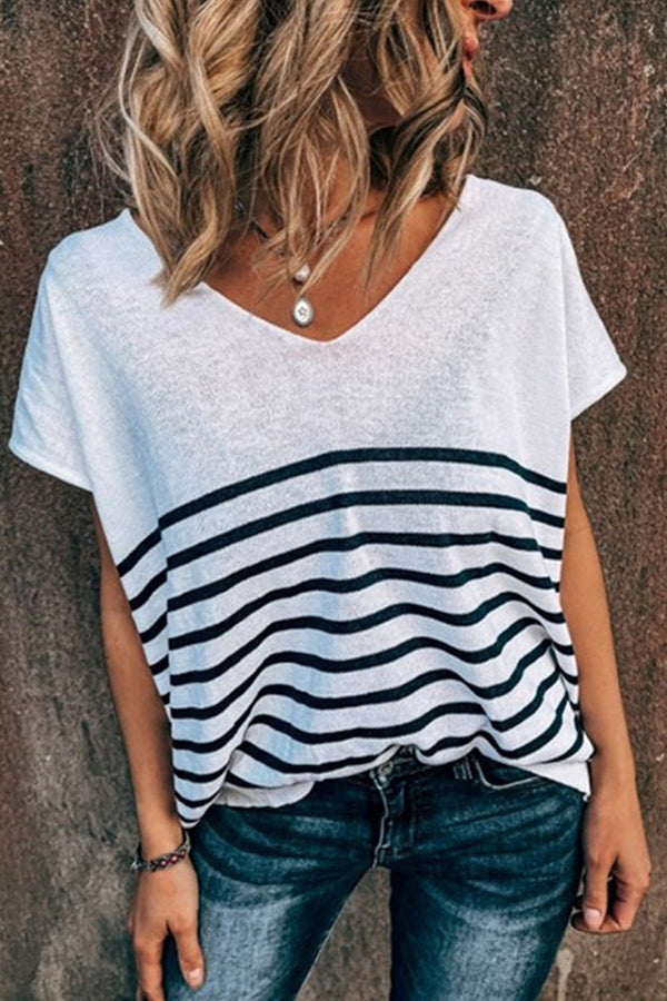 V-neck Striped Loose T-shirt