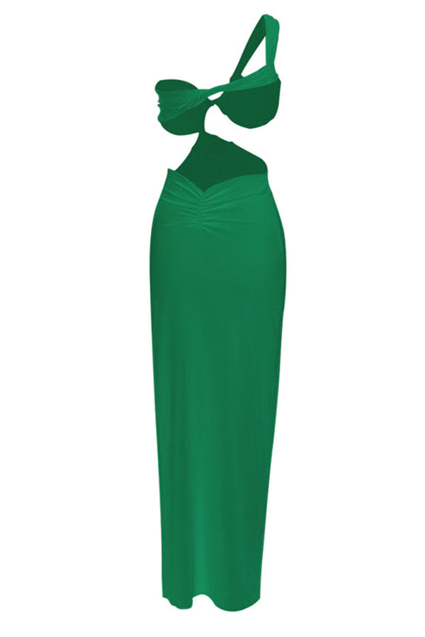 One Shoulder Cutout Maxi Dress In Green