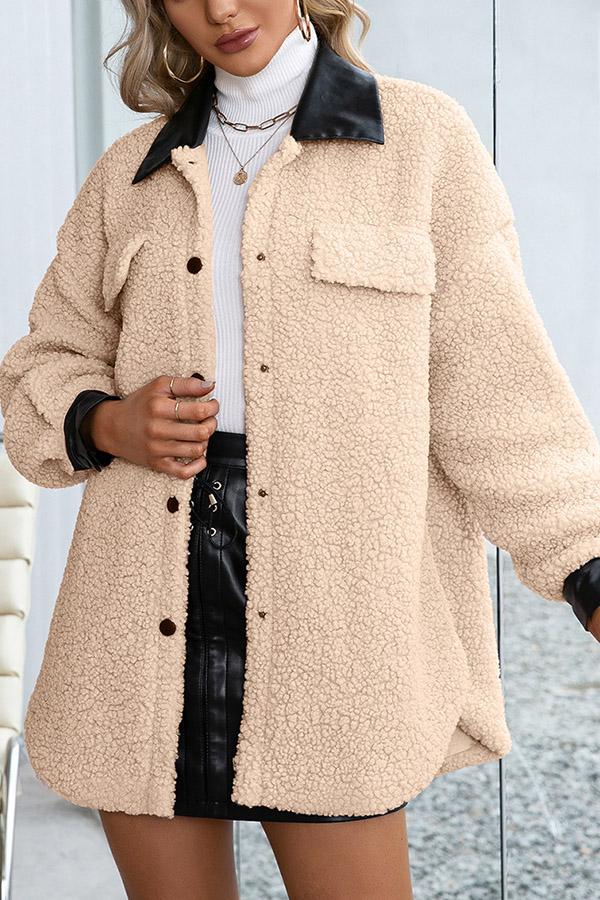 Solid-color Lapel Cardigan Plush Single-breasted Trench Coat