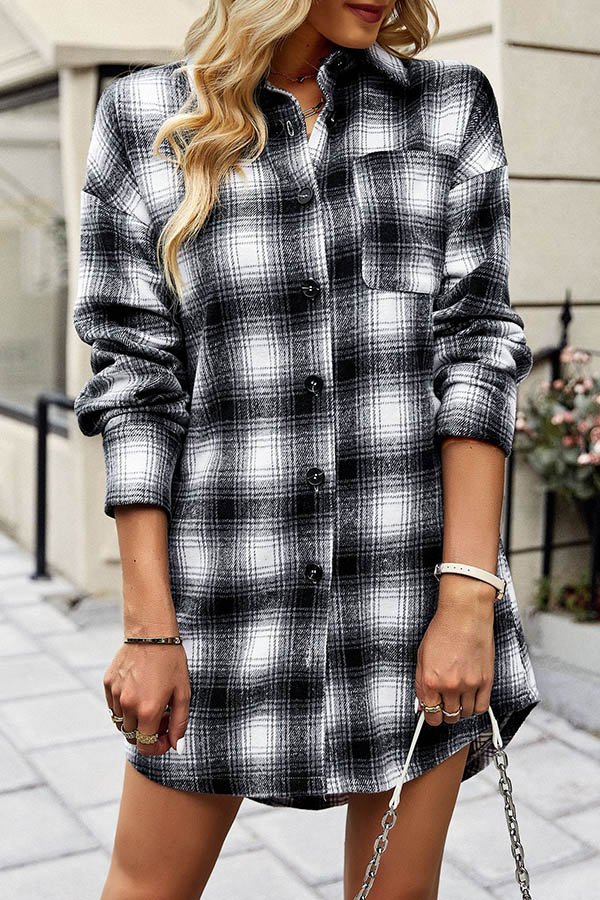 Versatile Casual Plaid Shirt Dress