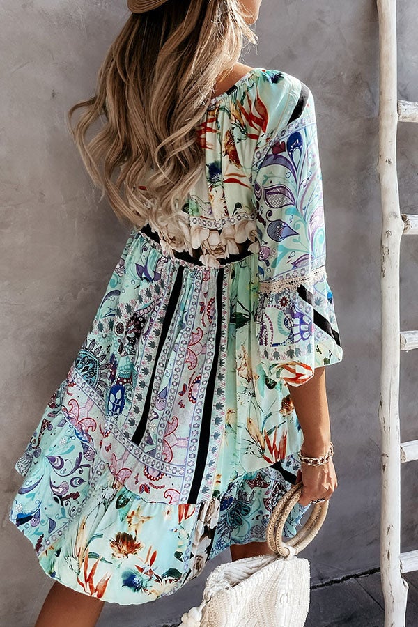 PRINTED SEQUIN SEVEN-PART SLEEVE DRESS