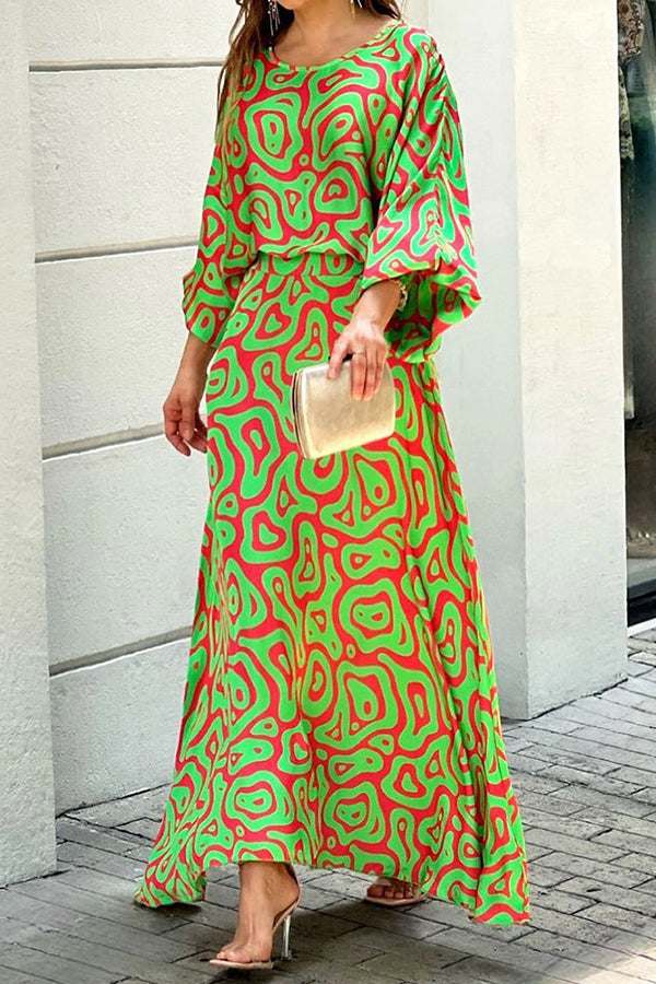 New Loose Printed High Waist Long Dress Suit