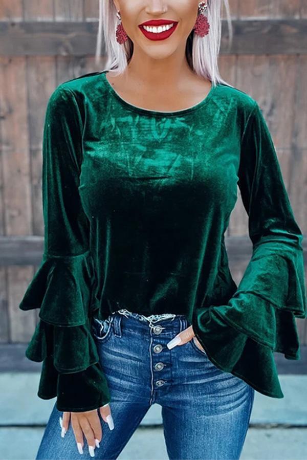 Flared Sleeve Gold Velvet Loose Casual Top