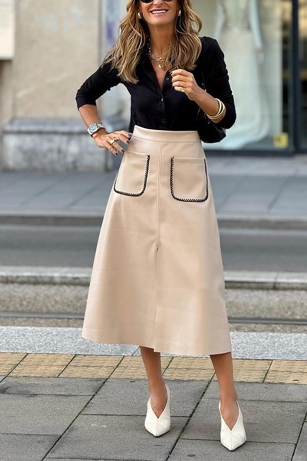 Pocket high waist slim fit A-line skirt