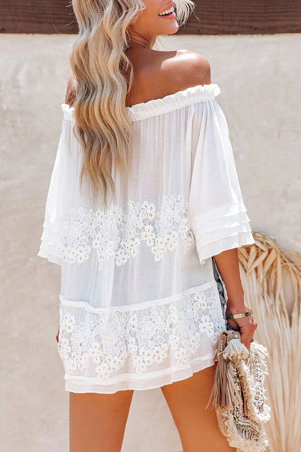 Up In The Clouds Off Shoulder Crochet Lace Top