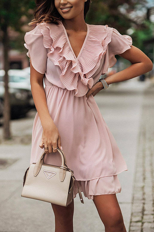 Summer Neckline Pleated V-neck Dress