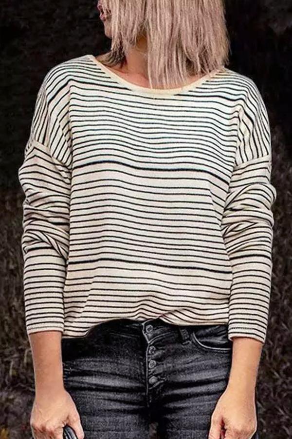 Backless Tie Stripe Printed T-shirt