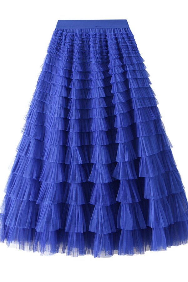 Regal Reverie Tiered Elastic Waist Tulle Maxi Skirt