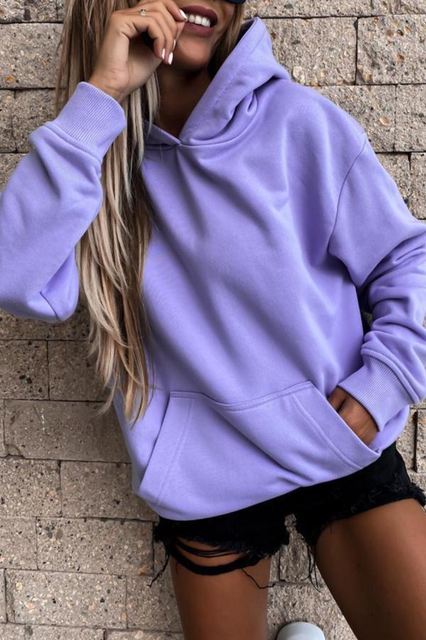 Solid Color Pocket Hooded Sweatshirt