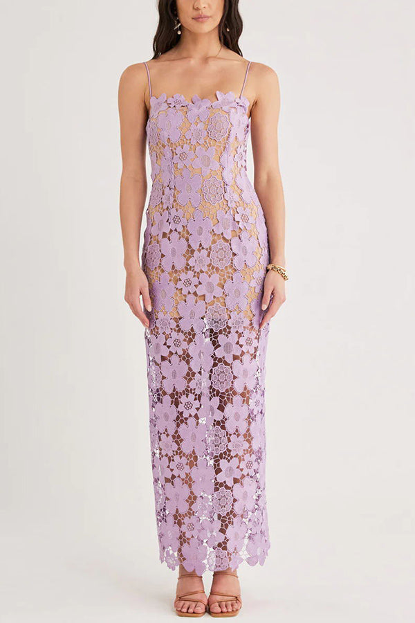 Feel Luxurious and Beautiful Crochet Flower Lace Maxi Dress