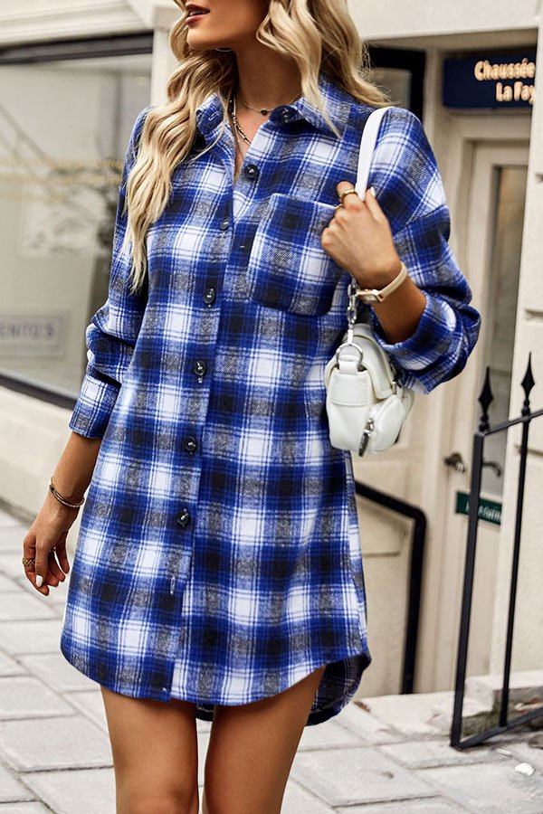 Versatile Casual Plaid Shirt Dress