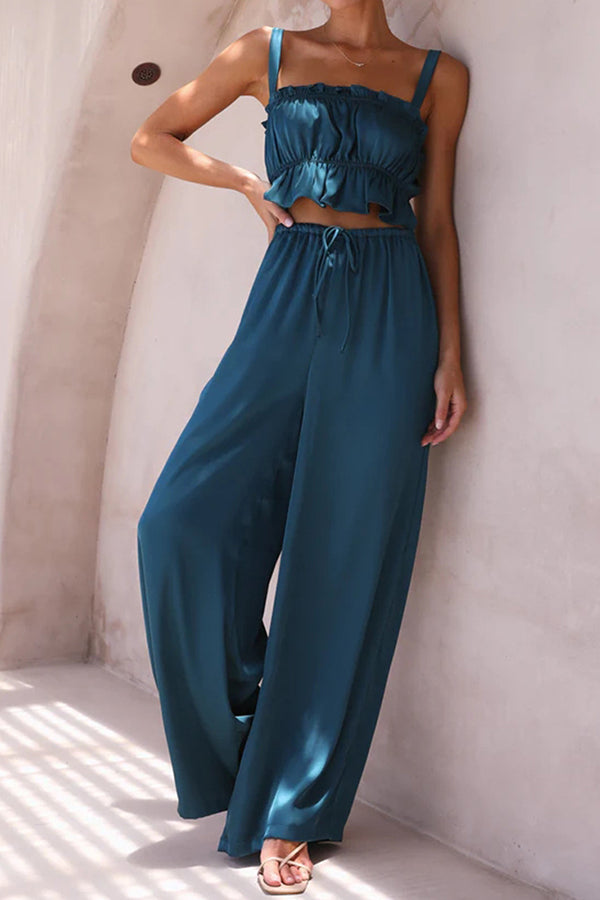 One word collar suspenders wide leg pants fashion suit