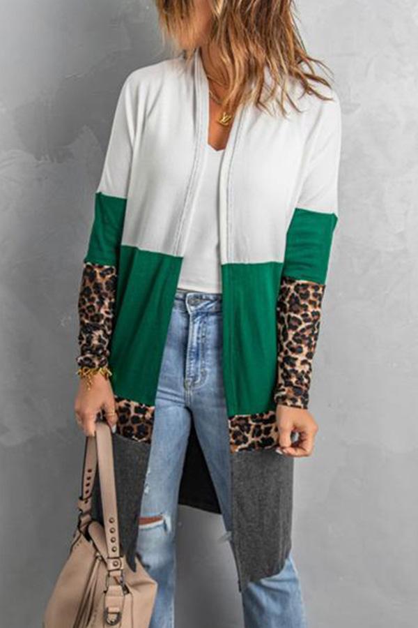 Colorblock Leopard Patchwork Knit Cardigan