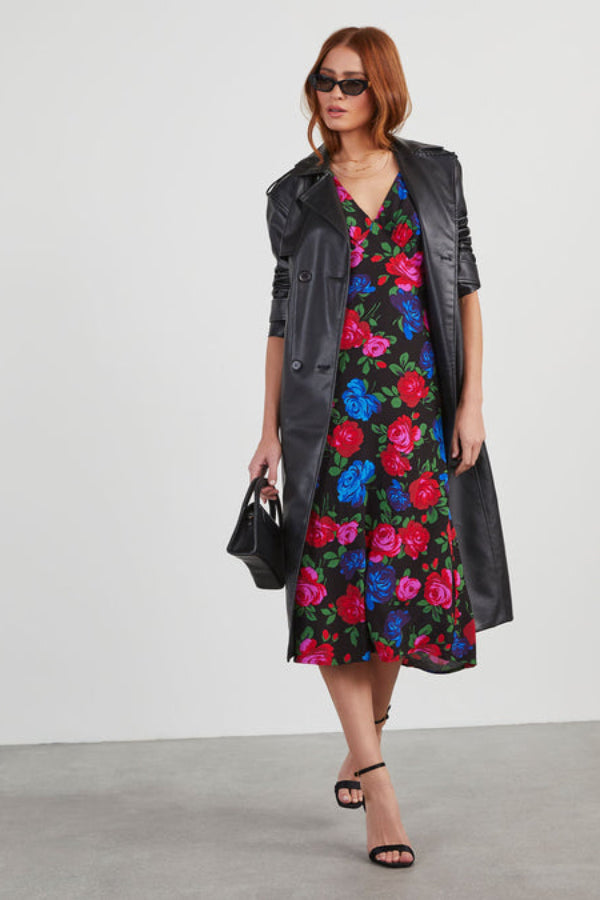 Satin Floral Midi Dress