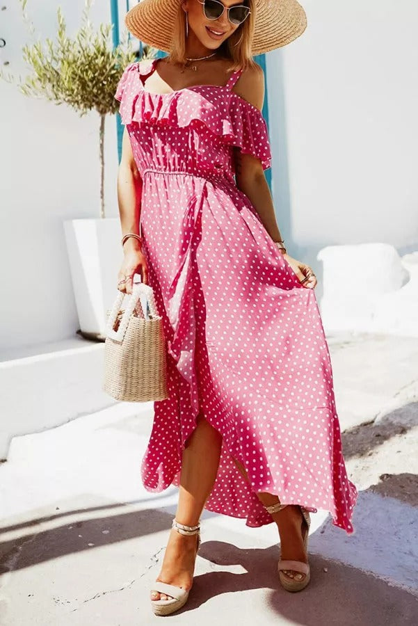 Pretty Little Polka Dot Slit Midi Dress