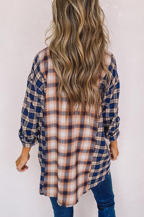 Contrasting Color Plaid Blouse