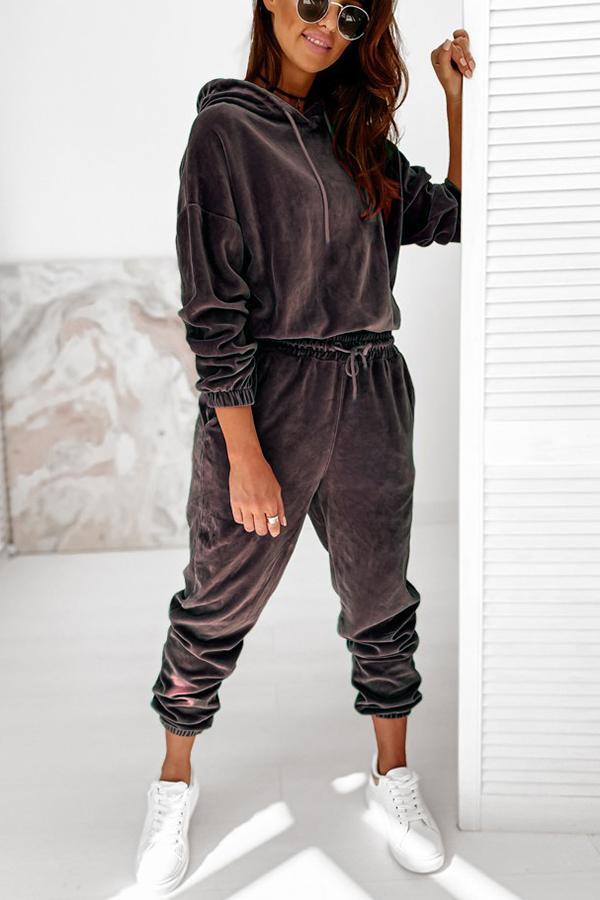 Daily Casual Velvet Hoodie Jogger Tracksuit