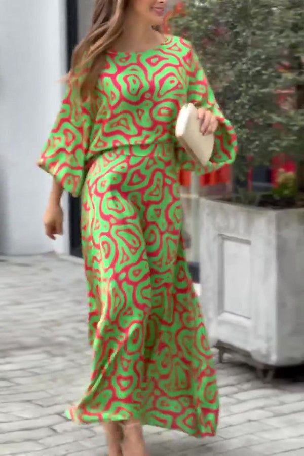 New Loose Printed High Waist Long Dress Suit