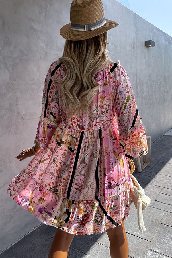 PRINTED SEQUIN SEVEN-PART SLEEVE DRESS