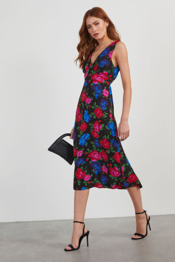 Satin Floral Midi Dress