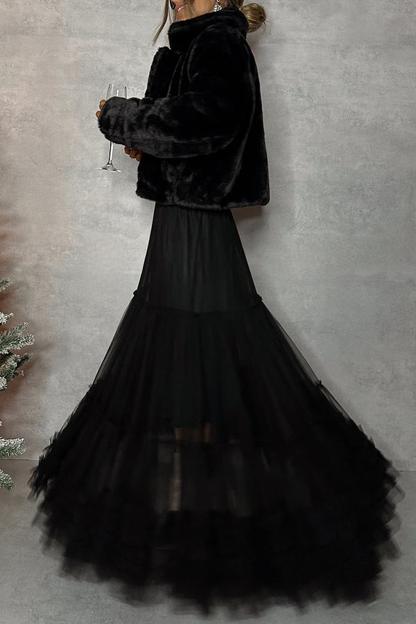 BLACK TULLE MAXI SKIRT