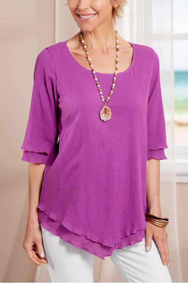 Layered Mid-sleeve Chiffon Top