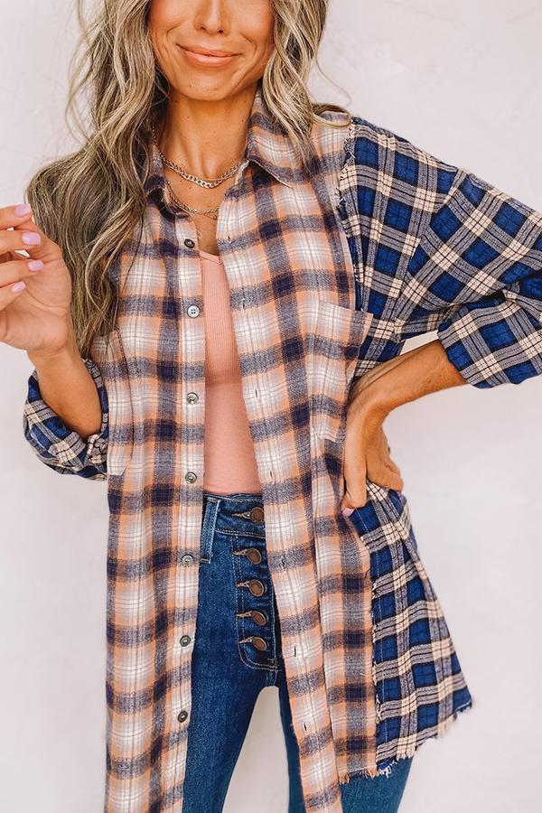 Contrasting Color Plaid Blouse