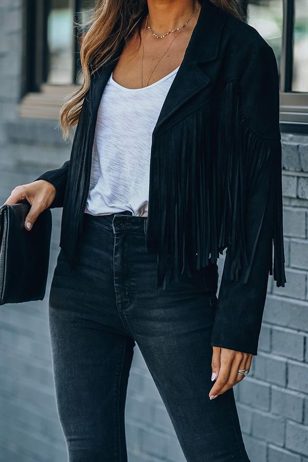 Cropped Fringe Faux Suede Jacket