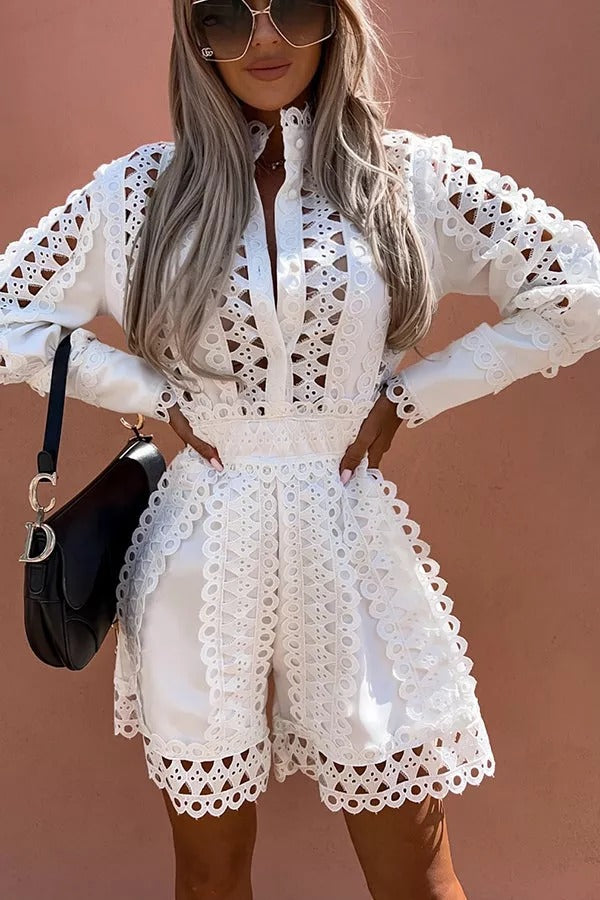 Delightful Night Crochet Lace Romper