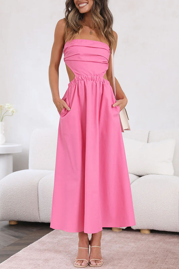 Fun Memories Strapless Pocketed Elastic Waist Midi Dress