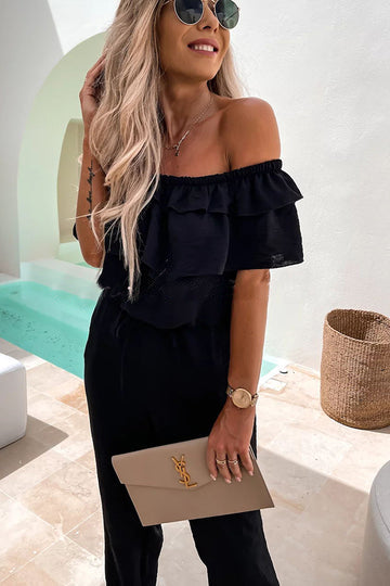 Countdown To The Weekend Off Shoulder Ruffle Jumpsuit