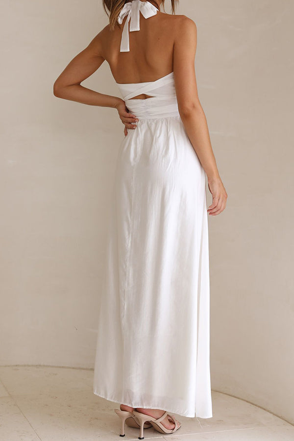 halterneck open back maxi dress