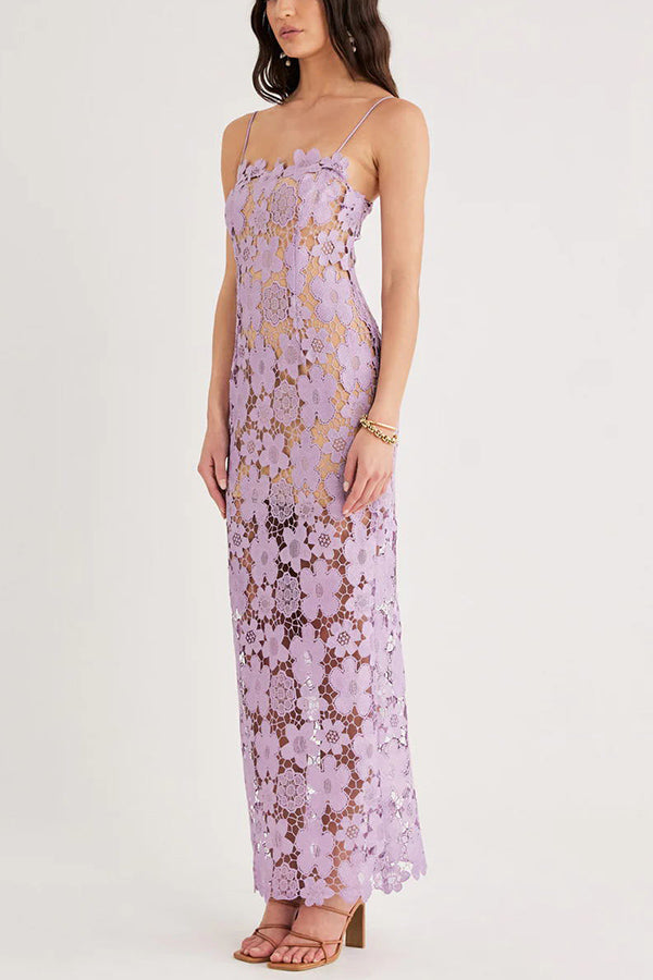 Feel Luxurious and Beautiful Crochet Flower Lace Maxi Dress