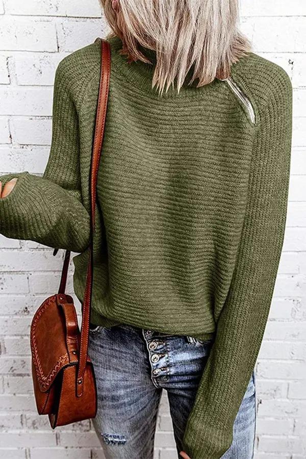 Neckline Zipper Mid-neck Sweater