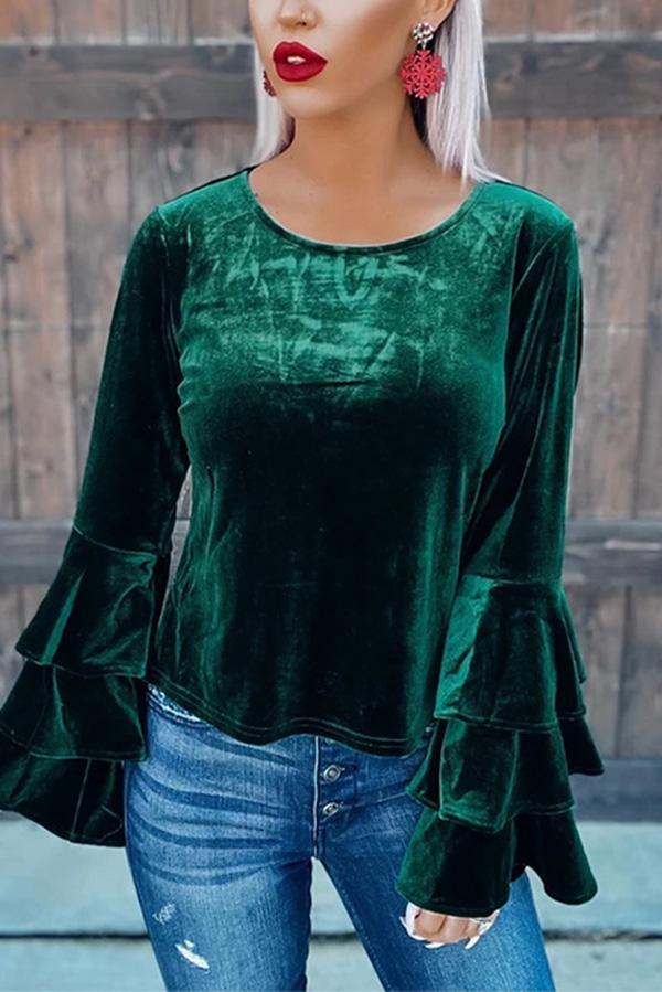 Flared Sleeve Gold Velvet Loose Casual Top