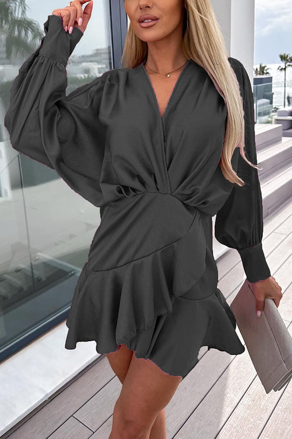 Tailored for Me Satin Batwing Long Sleeve Mini Dress