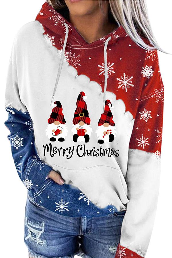 Santa Claus Print Color Block Hoodie  （Red and blue）