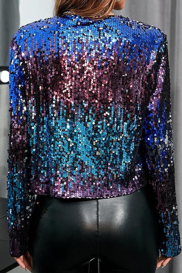 Sequined Contrast Color Block Jacket