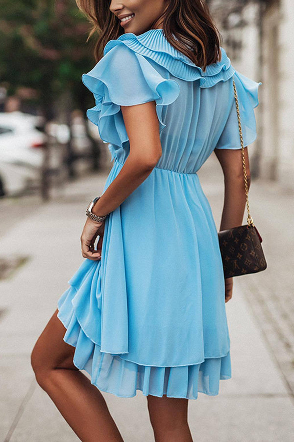 Summer Neckline Pleated V-neck Dress