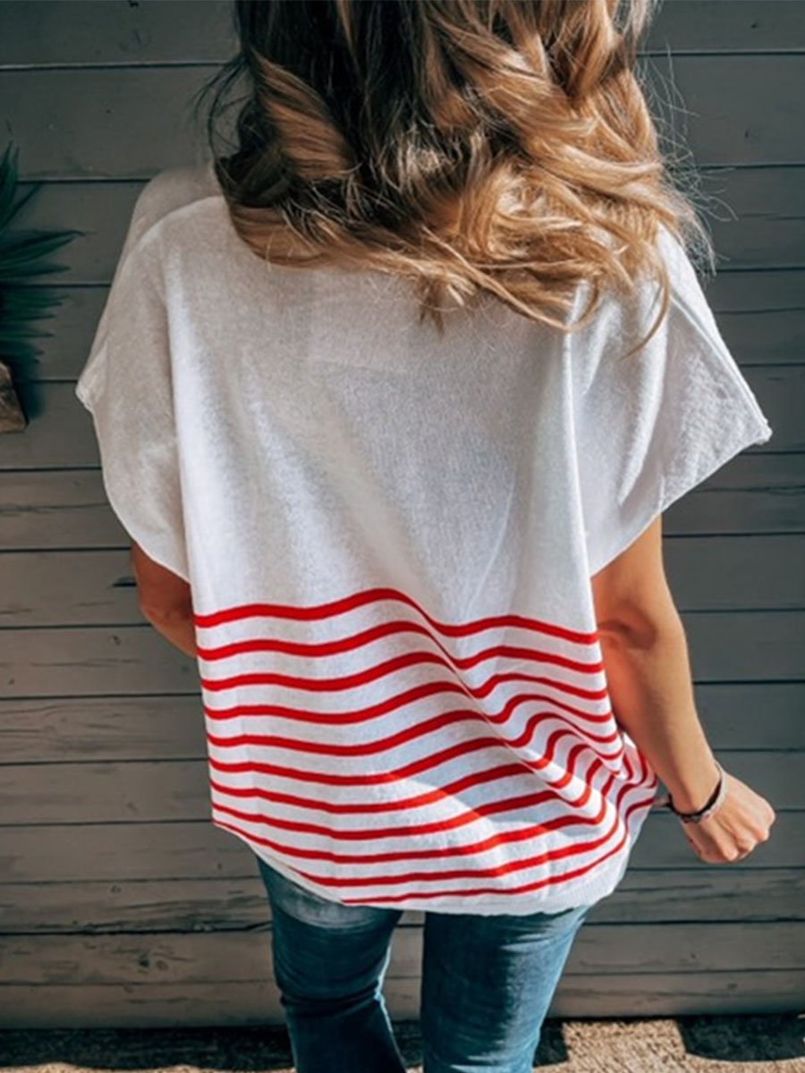 V-neck Striped Loose T-shirt