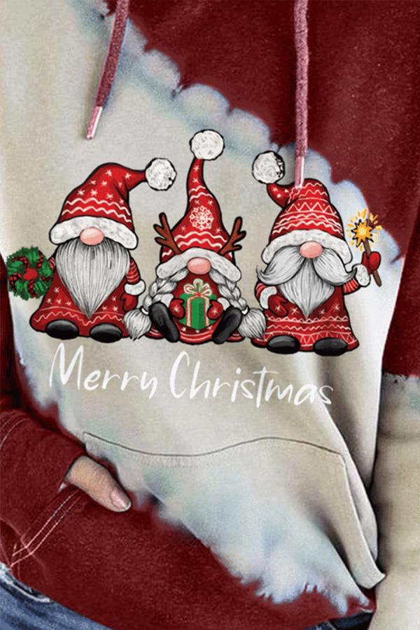 Santa Claus Print Color Block Hoodie  （Red）